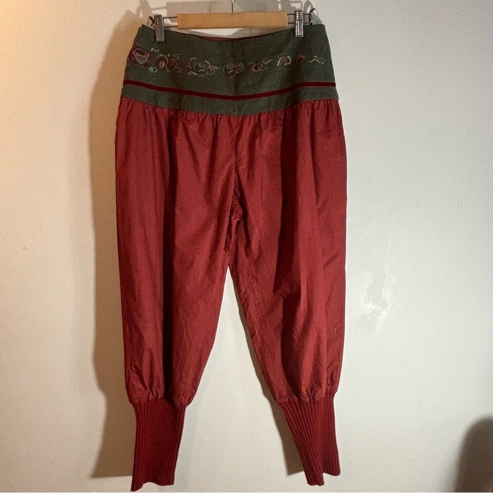 SISSY ME Sz L Pants Harem Style 100% Cotton Ribbed Hem Embroidered Waistband NEW